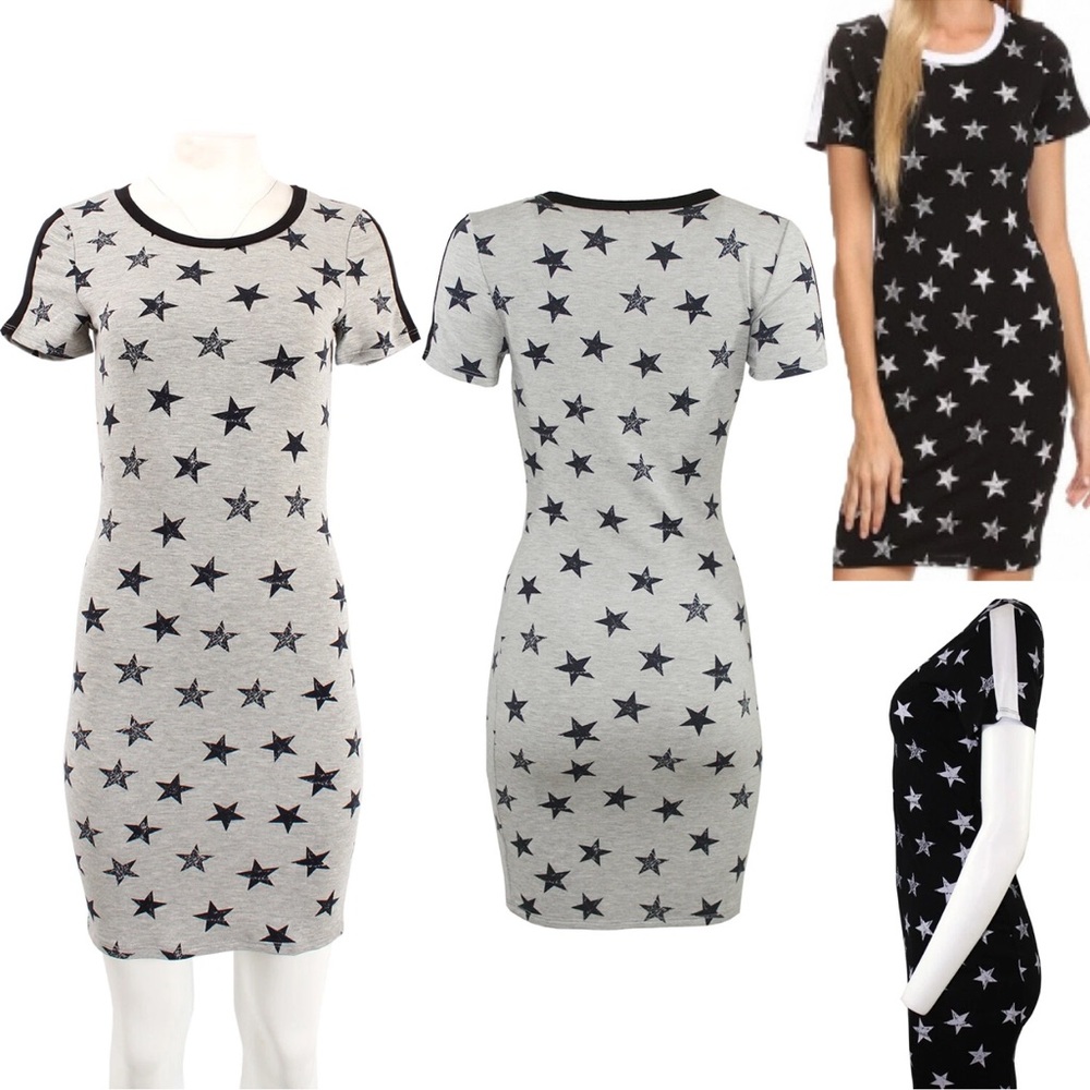Star Patterned Gray T-shirt Dress size large - Picture 6 of 6